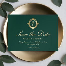 Elegant Monogram Smaragd Groen Goud Bruiloft Save The Date