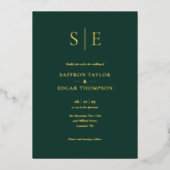 Elegant Monogram Smaragdgroene Trouw Goud Folie Uitnodiging (Voorkant)