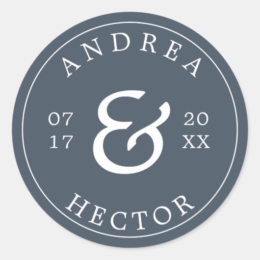 Elegant Monogram Smoky Navy Envelope Seal Ronde Sticker (Voorkant)
