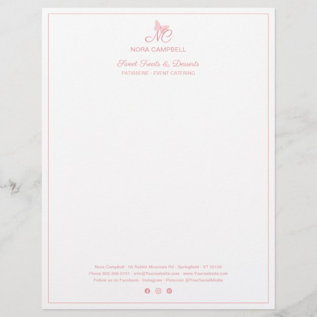Elegant monogram Social Media Peach Pink Border Briefhoofd (Voorkant)