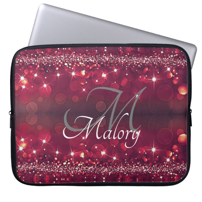 Elegant Monogram Sparkle Gepersonaliseerd Laptop H Laptop Sleeve (Voorkant)
