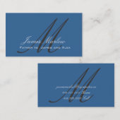 Elegant Monogram Steel Blue Dad Calling Card Contactkaartje (Voorkant / Achterkant)