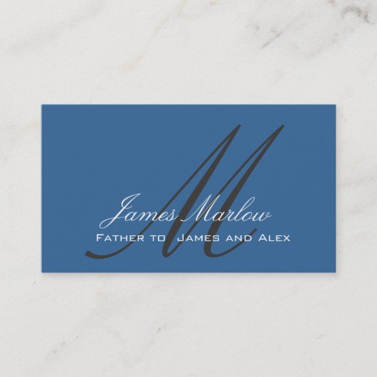 Elegant Monogram Steel Blue Dad Calling Card Contactkaartje (Voorkant)