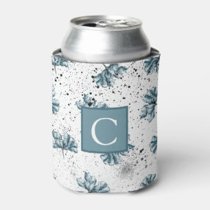 Elegant Monogram steel blue Floral Blikjeskoeler