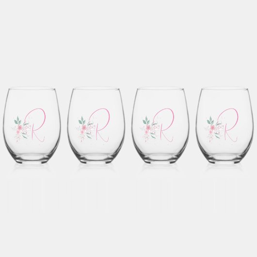 Elegant Monogram Stemless wijnglazen Wijnglas Zonder Voet (Voorkant)
