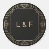 Elegant Monogram Sticker – Zwart & Goud Huwelijk (Voorkant)