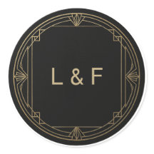 Elegant Monogram Sticker – Zwart & Goud Huwelijk
