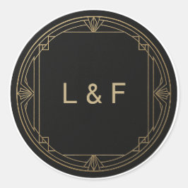 Elegant Monogram Sticker – Zwart & Goud Huwelijk