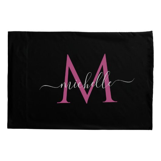 elegant monogram stijlvol, zwart kussensloop (Achterkant)