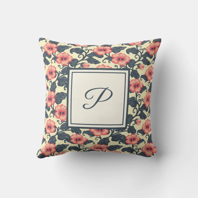 Elegant Monogram Stijlvolle Romantische Bloemrijke Kussen (Achterkant)