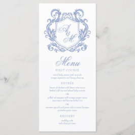Elegant Monogram Stof Blauw Wapen Huwelijk Menu