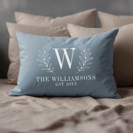 Elegant Monogram Stof Blauwe Familienaam Accent Kussen