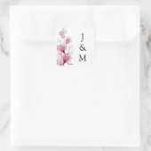 Elegant Monogram Stof Roze Bloem Bruiloft Vierkante Sticker (Tas)