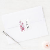 Elegant Monogram Stof Roze Bloem Bruiloft Vierkante Sticker (Envelop)