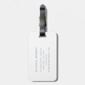 Elegant monogram stofblauw bagagelabel (Achterkant verticaal)