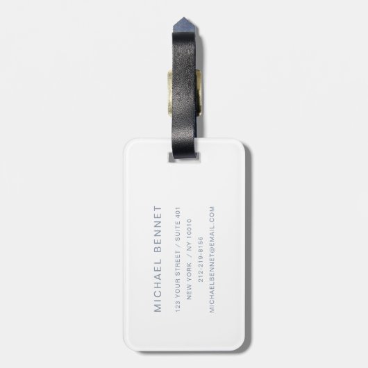 Elegant monogram stofblauw bagagelabel (Achterkant verticaal)