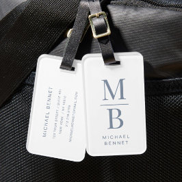 Elegant Monogram Stofblauw Bagagelabel