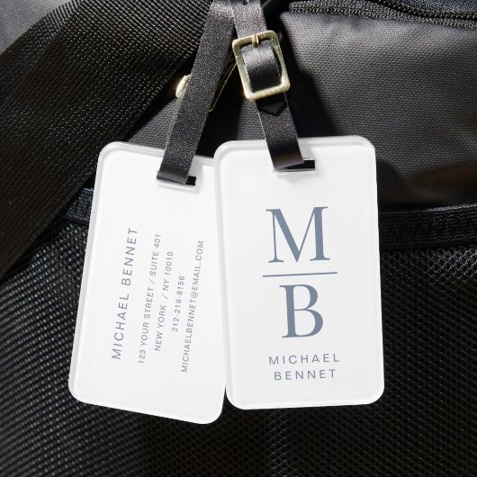 Elegant Monogram Stofblauw Bagagelabel