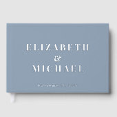 Elegant Monogram Stofblauw Bruiloft Gastenboek (Voorkant)