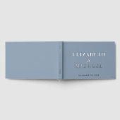 Elegant Monogram Stofblauw Bruiloft Gastenboek (Volledig)