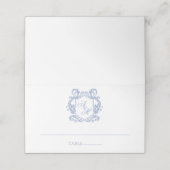 Elegant Monogram Stofblauwe Wapenschild Trouw Plaatskaartje (Buitenkant ongevouwen)