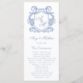 Elegant Monogram Stofblauwe Wapenschild Trouw Programmakaart