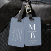 Elegant monogram stoffig blauw bagagelabel