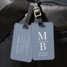 Elegant monogram stoffig blauw bagagelabel
