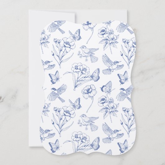 Elegant Monogram Stoffig Blauw Bruiloft Kaart (Achterkant)