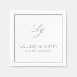 Elegant Monogram Stoffig Blauw Eenvoudig Script Br Servet