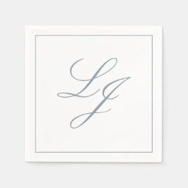 Elegant Monogram Stoffig Blauw Eenvoudig Script Br Servet