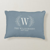 Elegant Monogram Stoffig Blauw Familienaam Accent Kussen (Achterkant)