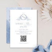 Elegant Monogram Stoffig Blauw QR Code Bruiloft RS Informatiekaartje