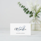 Elegant Monogram Stoffig Blauw Zwart Script Naam Visitekaartje (Staand voorkant)