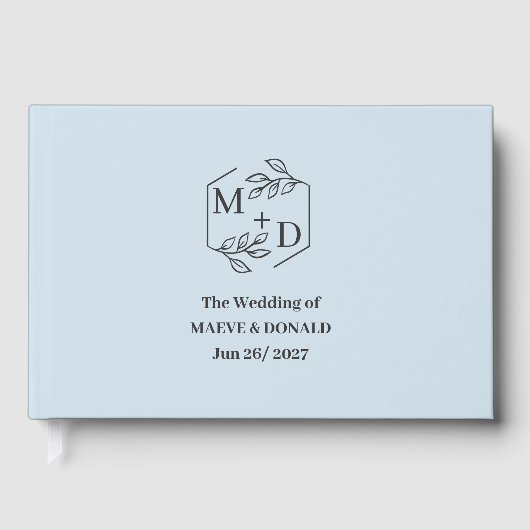 Elegant Monogram stoffig blauwe Beginletters Trouw Gastenboek (Voorkant)