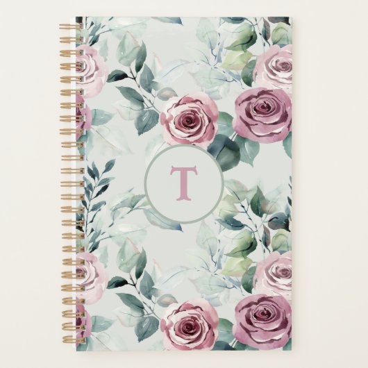 Elegant Monogram Stoffig Roos  Bloemen Planner (Voorkant)