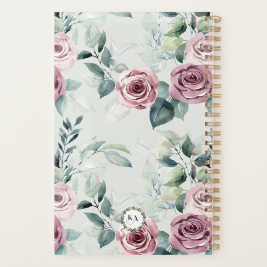 Elegant Monogram Stoffig Roos  Bloemen Planner (Achterkant)