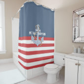 Elegant monogram strandhuis Anchor strees marine Douchegordijn (In situ)