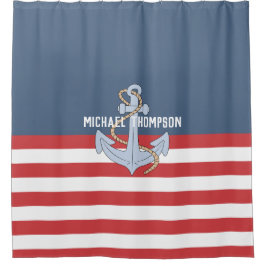 Elegant monogram strandhuis Anchor strees marine Douchegordijn