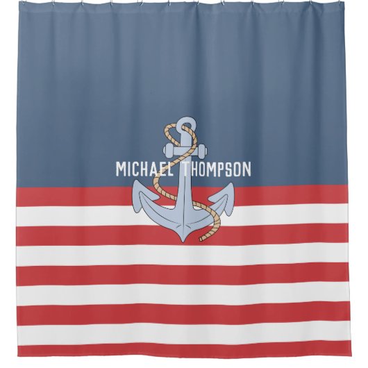 Elegant monogram strandhuis Anchor strees marine Douchegordijn (Voorkant)