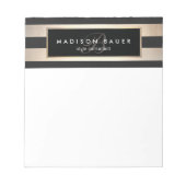 Elegant Monogram Striped Black and Gold Notitieblok (Voorkant)