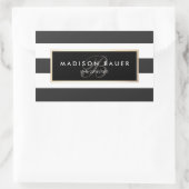 Elegant Monogram Striped Black and White Rechthoekige Sticker (Tas)