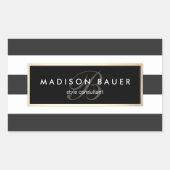 Elegant Monogram Striped Black and White Rechthoekige Sticker (Voorkant)