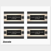 Elegant Monogram Striped Black en FAUX Gold Foil Rechthoekige Sticker (Vel)