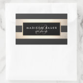 Elegant Monogram Striped Black en FAUX Gold Foil Rechthoekige Sticker (Tas)