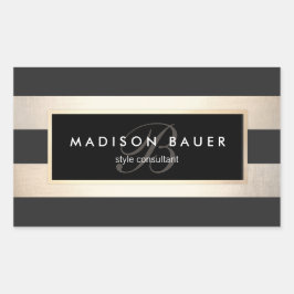 Elegant Monogram Striped Black en FAUX Gold Foil Rechthoekige Sticker