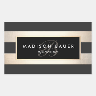 Elegant Monogram Striped Black en FAUX Gold Foil Rechthoekige Sticker