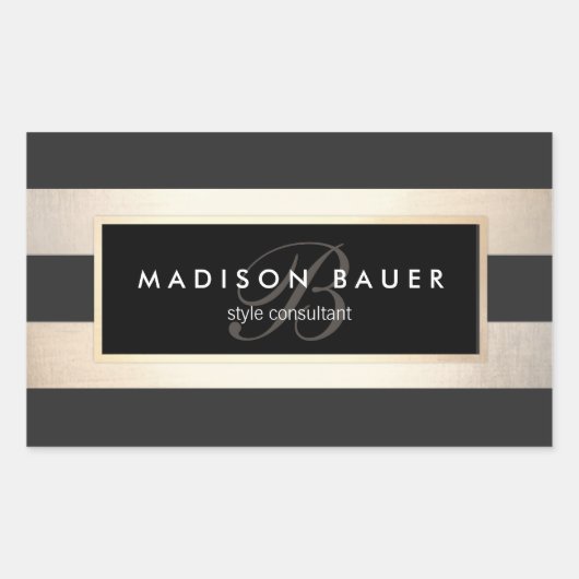 Elegant Monogram Striped Black en FAUX Gold Foil Rechthoekige Sticker (Voorkant)