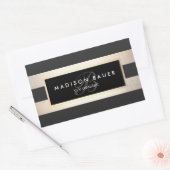 Elegant Monogram Striped Black en FAUX Gold Foil Rechthoekige Sticker (Envelop)