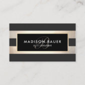 Elegant Monogram Striped Black en FAUX Gold Foil Visitekaartje (Voorkant)